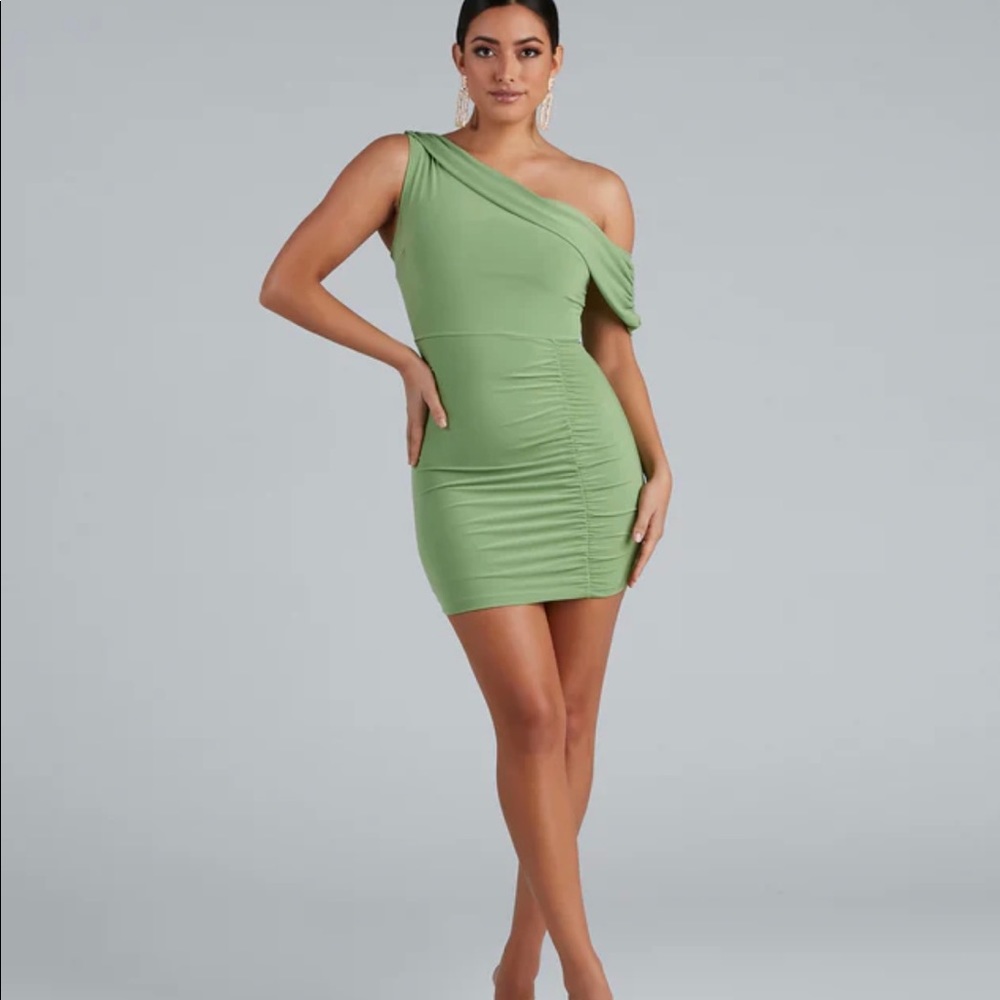 Formal Sage Green Mini Dress